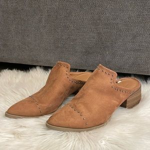 Brown suede slip on mules
